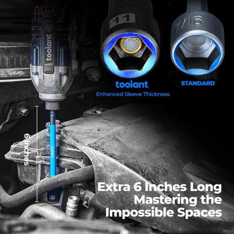 toolant 21pcs Extra Long Nut Driver Bit Set, SAE/Metric Magnetic Nut Driver Set with Replacement Handle - Image 4